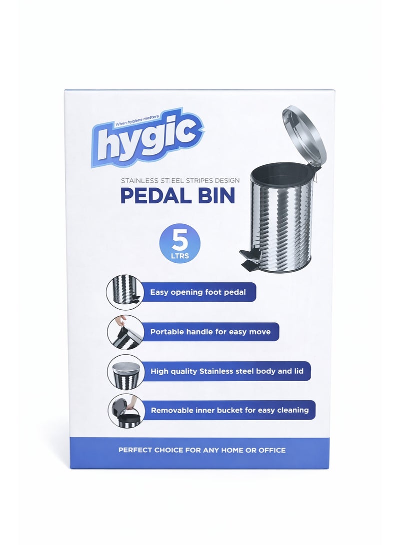 Hygic Stainless Steel Stripes Design Pedal Bin 5Ltr. - Image 5